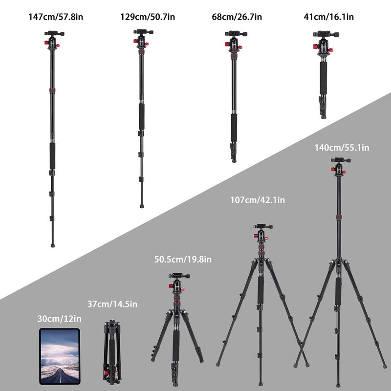 ZOMEI M5 Camera Tripod,Lightweight Travel Aluminum Tripod Monopod Compact Portable Photography Tripod Stand with 360 Degree Ball Head and Phone Clip for DSLR Cameras, Smartphone - Image 5